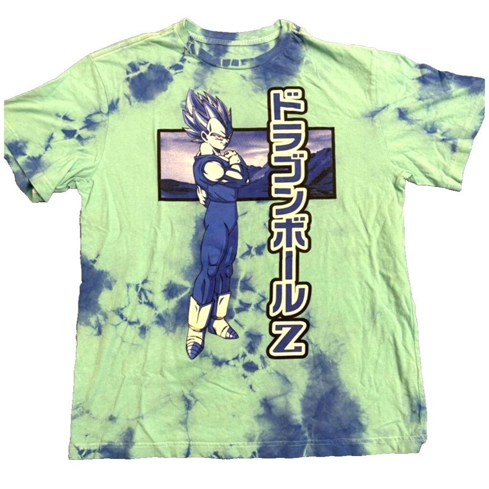 Dragon Ball Z Vegeta Tie-Dye T-Shirt Green Blue Large Funimation Anime Tee